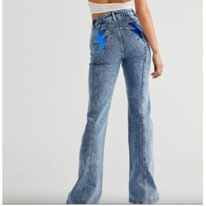 Free People • We The Free Thunderbird Lightening Bolt Flare Denim • Size 31